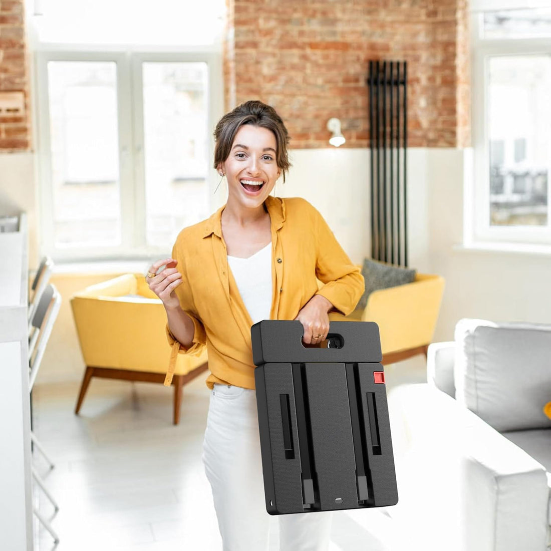 Căruț Pliabil Elindor® 227 KG, cu 6 Roți, 2 Corzi Elastice, Negru