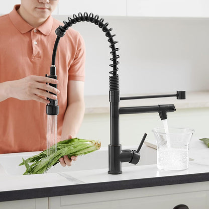 Baterie Chiuveta, Tip Cascada Elindor®, Robinet de Apa Modern, Monocomanda pentru Baie si Bucatarie, Otel Inoxidabil, Montare pe Chiuveta, Jet Larg, Multifunctionala Design Elegant pentru Lavoar sau Vas, Finisaj Mat Neagra