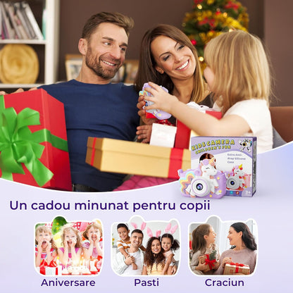 Cameră Foto Digitală pentru Copii Elindor® - Unicorn, 48MP, 1080P HD, Cadou Perfect pentru 3-12 Ani