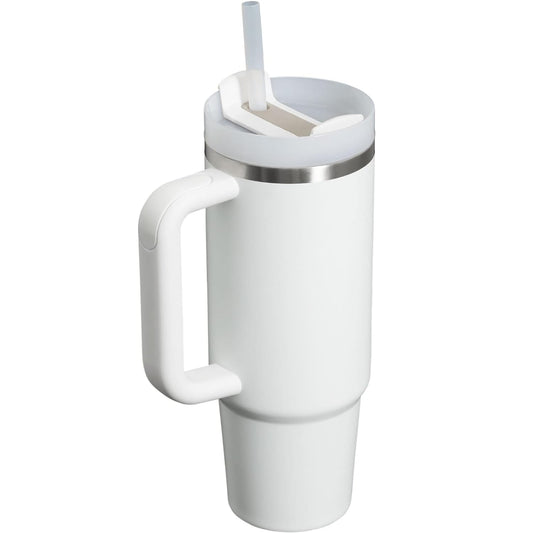 Cana Termos Elindor, din Otel Inoxidabil, Izolatie cu Pereti Dubli, cu Capac si Pai Reutilizabil, Capacitate 1.18L, Rezistenta la Scurgeri, Ideala pentru Apa, Ceai, Cafea sau Smoothie, Alb