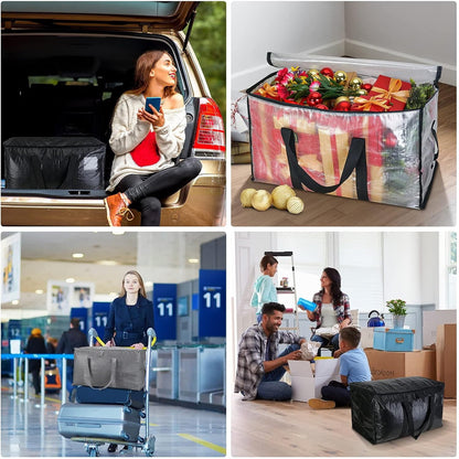 Set 6 Genți Depozitare Elindor® Supradimensionate, cu Mânere Întărite, Negru