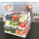 Set 10 Organizatoare Elindor® pentru Frigider cu Capace, Suprapozabile, Cutii Organizare, BPA-Free, pentru Fructe si Legume