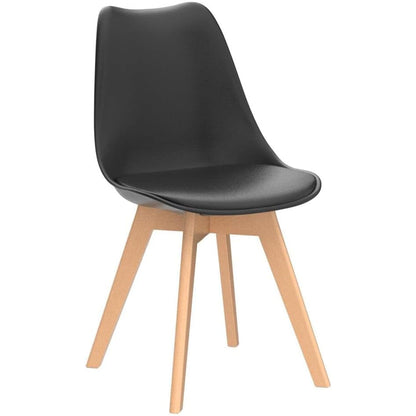 Set 4 Scaune Elindor® Stil Retro, Piele Ecologică și Picioare din Lemn, Negre