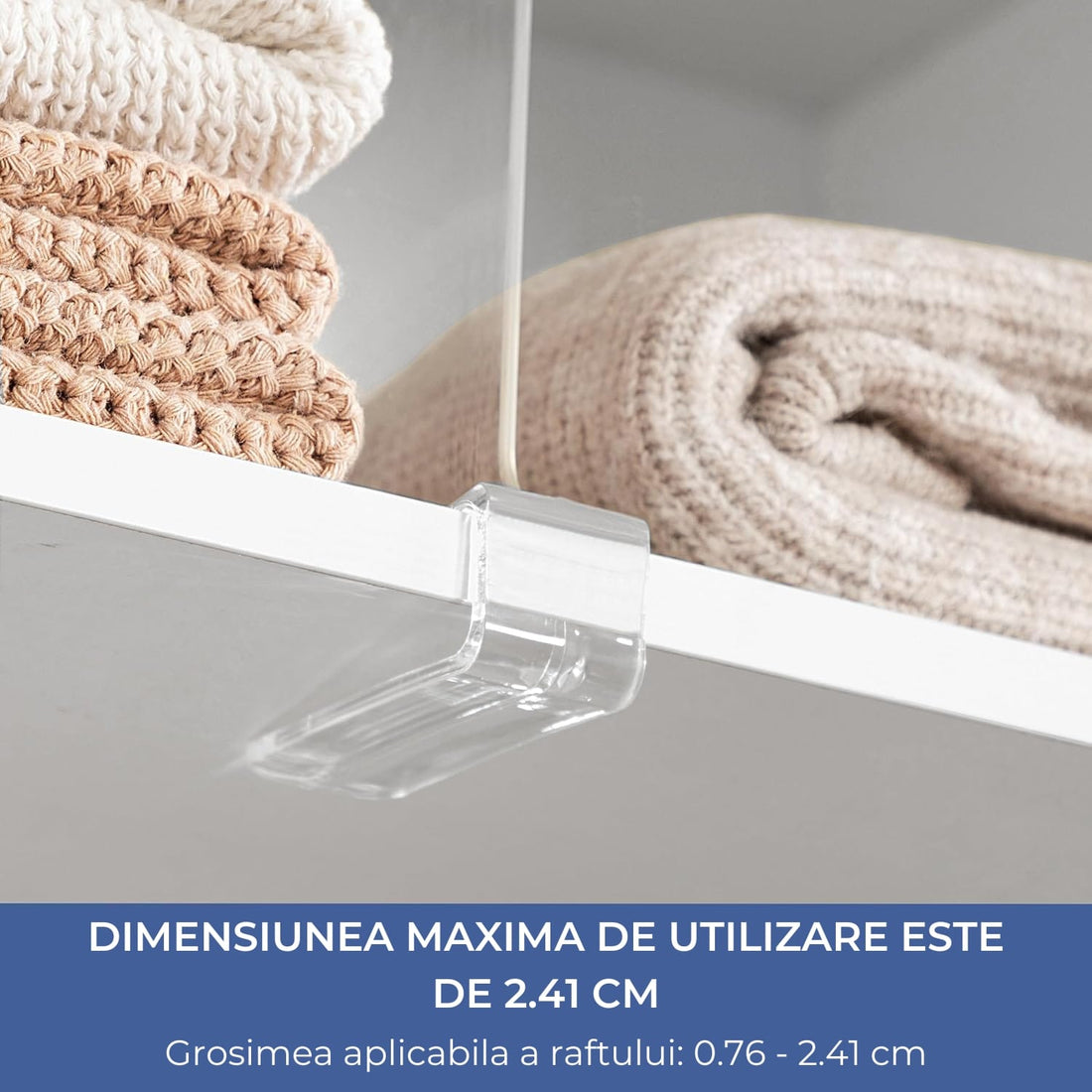Set 4 separatoare acrilice Elindor®, de 30 cm pentru rafturi, organizator pentru haine, genti si prosoape, montaj rapid fara scule, pentru rafturi de pana la 2.4 cm grosime, Organizatoare baie, lazi, acte, camara, Transparent, Plastic