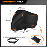 Husa Motocicleta Neagra Pliabila Elindor® Marime XL pentru Exterior, Rezistenta la Ploaie, Vant, Zapada si Praf, Prindere Sigura, Material Durabil Oxford, Potrivit pentru Scuter si Motor, Usor de Intretinut, Protectie Totala, Accesorii Moto