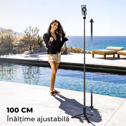 Trepied Magsafe Elindor® pentru iPhone, Selfie Stick, Telecomanda Bluetooth, Negru