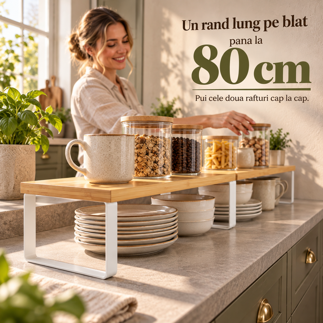 Set 2 Rafturi Elindor®, Raft de Depozitare, Mobila Bucatarie, Dormitor, Baie sau Birou, Etajera Practica cu Design Aerisit, Usor de Asamblat, Perfecta pentru Organizare Carti, Vesela, Condimente, Polita Produse Diverse, 40 x 18.5 x 13.5 cm, Alb / Bej