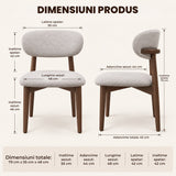 Set 2 Scaune Elindor® Ergonomice, Design Contemporan, Scaun cu Spatar si fara Manere, din Bumbac si In cu Picioare Maro Inchis, Potrivite pentru Living, Bucatarie, Birou, Dormitor, Gri Deschis
