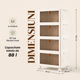 Organizator 4 Nivele Elindor® Carucior cu Roti, Modular, Ajustabil, Raft Mobil Organizare Baie, Camara, Birou, Bar, Dulap pentru Depozitare Legume, Fructe, Detergenti, Parfumuri, Haine, 4x Cutie Detasabila, 39 x 28 x 78.5 cm, Alb