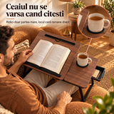 Masa Pliabila pentru Laptop Elindor® cu Suport Pahar, Antiderapanta, Unghiuri de Inclinare, Usor de Depozitat, Birou Portabil Utilizare in Orice Loc, Ideala la Munca sau Mic Dejun la Pat, Maro / Negru