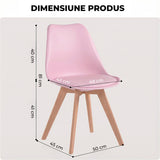 Set 4 Scaune Bucatarie Roz Elindor® din Piele Ecologica, Picioare din Lemn, Scaun Confortabil, Perna Sezut, Elegant, pentru Bucatarie, Dormitor, Living, 50 x 45 x 81 cm