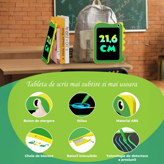Tabletă LCD pentru Copii Elindor®, 8.5 Inch, pentru Desenat și Scris, Verde