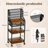 Carucior Organizator 7 Niveluri Elindor® , cu Roti 360°, Organizator Bucatarie, Multifunctional, Raft Mobil Organizare Atelier, Baie, Camara, Birou, Bar, 43.1 x 33.4 x 19.2 cm, Negru / Maro