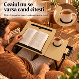 Masa Pliabila pentru Laptop Elindor® cu Suport Pahar, Antiderapanta, Unghiuri de Inclinare, Usor de Depozitat, Birou Portabil Utilizare in Orice Loc, Ideala la Munca sau Mic Dejun la Pat, Bej / Negru