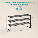 Organizator pentru Pantofi Elindor® Pantofar cu 3 Nivele Mari, Fara Gauri, Suport Metalic pentru Papuci, Dulap Hol, Dormitor, Economisire Spatiu, Depozitare Incaltaminte, 30 × 92 × 55 cm, Negru