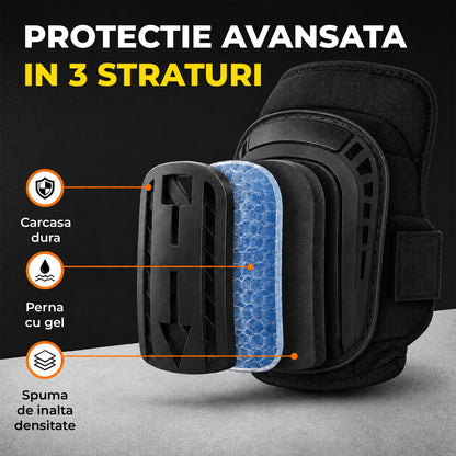 Genunchiere Profesionale Elindor® cu Gel si Spuma, Capac Antiderapant, Curele Velcro Ajustabile, Carcasa Rezistenta PVC, Confort Ergonomic, pentru Constructii, Gradinarit si Montaj Pardoseli, Set 2 Bucati, 22 x 18 x 31.5 cm, Negru