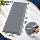 Covor Bucatarie Elindor®, Anti-Oboseala, Spuma Moale, Baza Antiderapanta, Margini Inclinate, Usor de Curatat, pentru Bucatarie si Birou, 120 x 44 cm, Grosime 12 mm, Gri