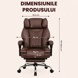 Scaun de Birou Elindor® Ergonomic, Design Contemporan, Scaun cu Spatar si Manere, din Piele PU cu Suport pentru Picioare si Lombar, cu Roti, Inaltime Reglabila 119 - 126.5 cm, Maro Inchis