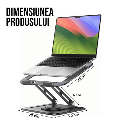 Suport Laptop si Tableta Elindor®, Masa Ergonomica Reglabila si Portabila, Stand Universal cu Baza Rotativa 360°, Antiderapanta, Compatibil 10–15.5 Inch, Ideal pentru Birou, Acasa si Calatorii, Negru