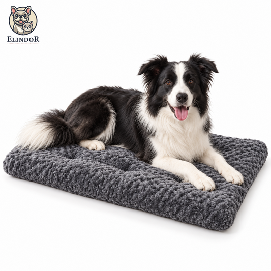 Pat Confortabil pentru Caini Elindor® Dreptunghiular, Culcus Moale Antiderapant, Potrivit pentru Caine de Talie Medie, Ideal in Orice Anotimp, in Casa, 90 x 60 x 6 cm, Gri