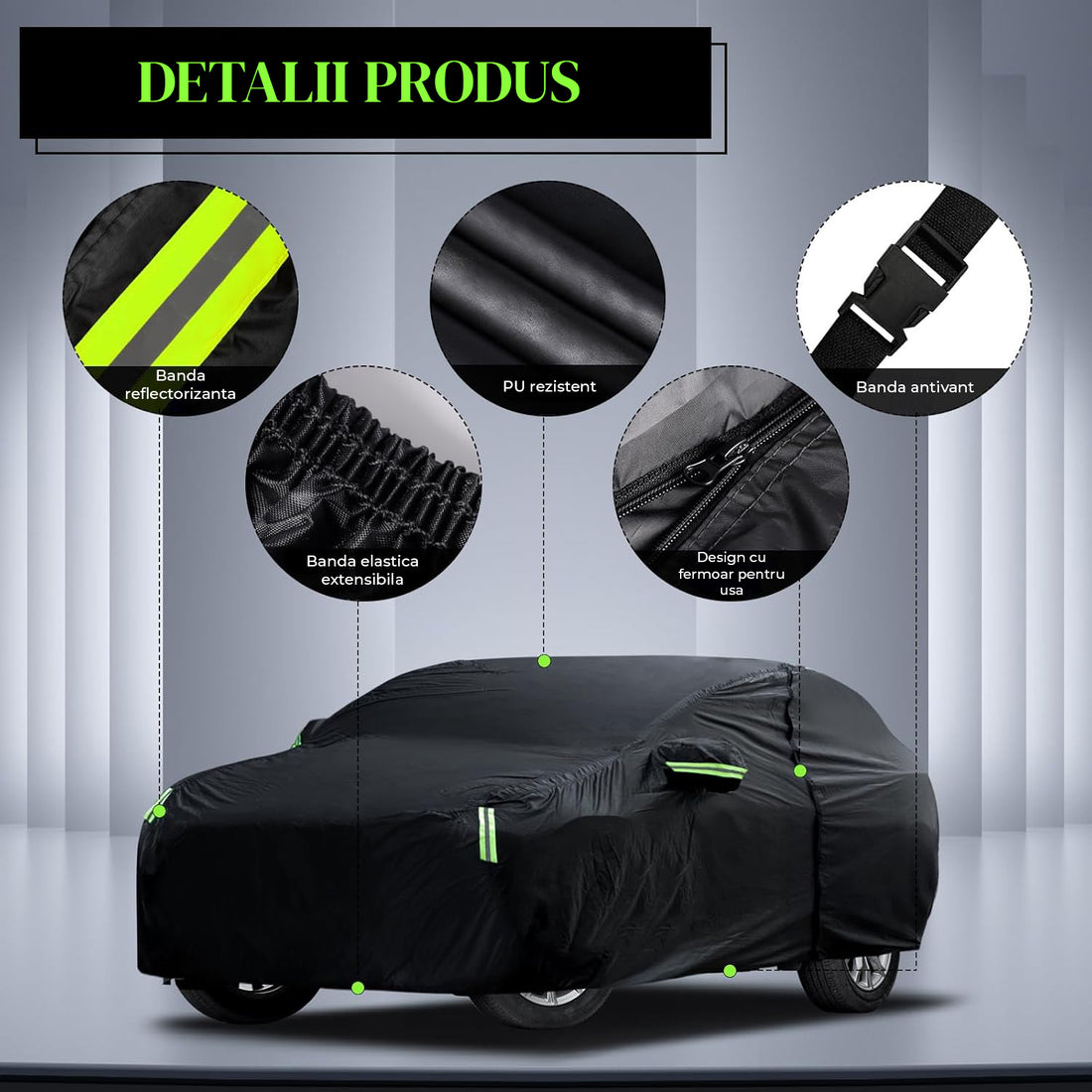Prelata Auto Premium Elindor® Impermeabila, Protectie UV, Antisoare, Praf, Ploaie si Zapada, Toate Anotimpurile, Husa Exterior, Huse Protectie Completa, Universala, Accesorii Masina, Marime L Hatchback, 400 × 175 × 150 cm, Negru