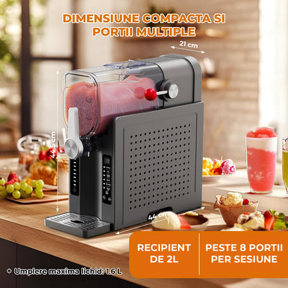 Masina Slushie Elindor® fara Gheata, 6 Programe Automate, Ecran LED, Auto Curatare, Capacitate 2 L, Otel Inoxidabil 304 + ABS, Racire Rapida 15-60 Min, Bauturi Inghetate, Smoothie, Frappe, Milkshake, 44.5 × 44 × 21 cm, Negru