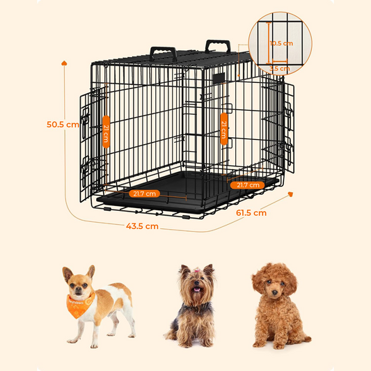 Cusca pentru Animale Elindor® Pliabila, Potrivita pentru Caini de Talie Mica, Medie de 7.5 Kg, Utilizare in Interior si Exterior sau Calatorii, cu 2 Usi, Baza din Plastic Detasabila, 2 Manere pentru Transport, Marime M, 61.5 × 43.5 × 50.5