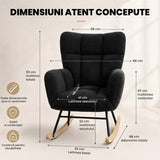 Fotoliu Balansoar Elindor® cu Spatar, Ergonomic, Cadru Solid din Otel, Ideal pentru Living, Dormitor, Camera Copilului, 68 x 88 x 93 cm, Negru