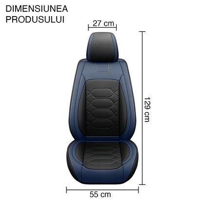 Set 2 Huse Scaune Auto Elindor® Universale, Acoperire 360°, Husa pentru Protectie Sezut si Spatar Scaun Fata, Impermeabila, Piele Ecologica, Accesorii Masina Huse Interior, Albastru