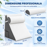 Perna Ergonomica Elindor®, Perna Wedge pentru Circulatie si Recuperare, Suport pentru Genunchi, Picioare si Trunchi, cu Spuma cu Memorie, Husa Textila, 50 x 50 x 26 cm, Gri / Alb