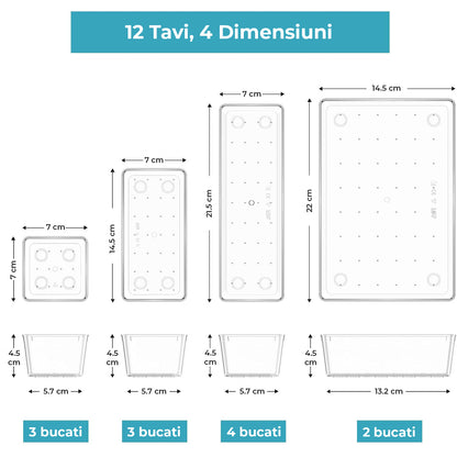 Set 12 Cutii Depozitare Elindor® Organizator pentru Bucatarie si Baie, 4 Marimi, Organizatoare Dulap si Sertare, Cutie pentru Sertar, Frigider, Camara, Baie, Bar, Birou, Cos Multifunctional, Separator Fructe, Legume, Creme, Parfumuri, Plastic Acrilic