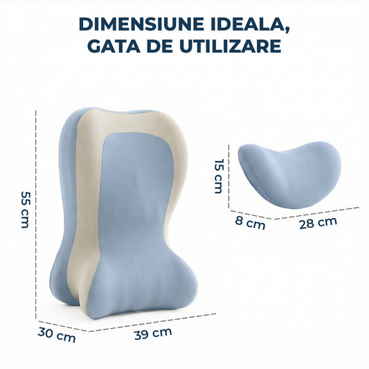 Perna Ergonomica Elindor®, Perna Wedge pentru Circulatie si Recuperare, Suport pentru Genunchi, Picioare si Trunchi, cu Spuma cu Memorie, Husa Textila, 55 × 39 × 30 cm, Alb / Albastru