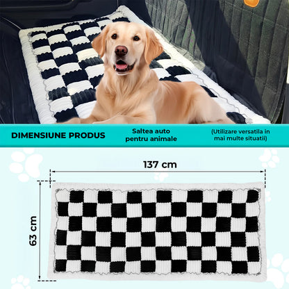 Husa Scaune Auto Elindor® pentru Protectie Scaun Sezut / Spatar si Transport Animale, Caini si Pisici, Universala, Ofera Protectie Pentru Bancheta Spate Masina, Antialunecare, 137 × 63 × 5 cm, Negru / Alb