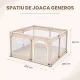 Tarc de Joaca pentru Bebelusi si Copii Elindor® cu Husa Groasa din Spuma, Spatiul Sigur de Joaca, Plasa de Protectie, Include Usa cu Fermoar, Materiale Eco-Friendly și Non-Toxice, Varsta 0-5 ani, 200 x 200 x 65 cm, Bej