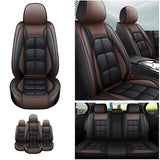 Set 5 Huse Scaune Auto Elindor® Universale, Husa pentru Protectie Sezut si Spatar Scaun Fata si Bancheta Spate, Impermeabila, Piele Ecologica, Accesorii Masina Huse Interior, Maro