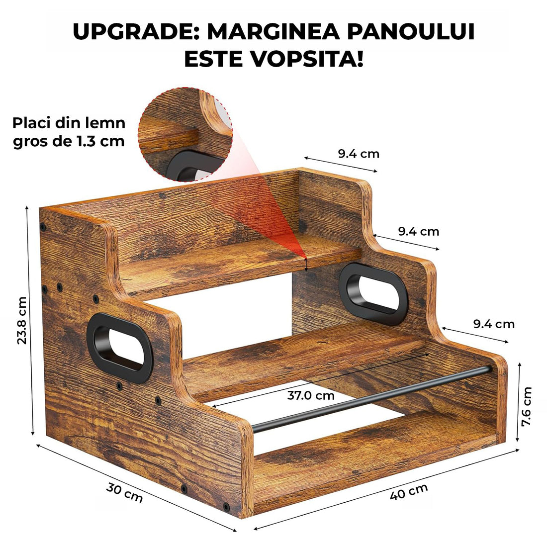 Raft Expunere Sticle Elindor®, Suport Bauturi 3 Niveluri pentru Bar sau Bucatarie, din Lemn, Design Vintage, pentru Vin, Whiskey, Rom, 40 × 30 × 23.8 cm, Maro