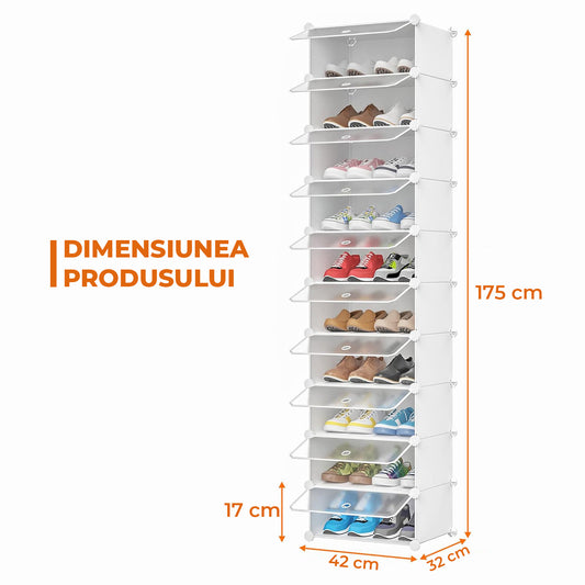 Organizator pentru Pantofi Elindor® Pantofar tip Dulap cu 10 Nivele Mari, Fara Gauri, Suport pentru Papuci, Dulap Hol, Living, Dormitor, Economisire Spatiu, Depozitare Incaltaminte, 175 x 42 x 32 cm, Alb