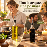 Set 2 Sticle pentru Ulei si Otet Elindor® 500ml, Oliviera Dozatoare Multifunctionala, Control Precis, pentru Gatit, Friteuza cu Aer, Salate, Material Sticla si Inox, Design Dual pentru Ulei si Otet, Transparent