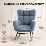 Fotoliu Balansoar Elindor® cu Spatar, Ergonomic, Cadru Solid din Otel, Ideal pentru Living, Dormitor, Camera Copilului, 68 x 88 x 93 cm, Albastru-Gri