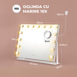 Oglinda Cosmetica Iluminata Led 360° Elindor® de Masa, Buton Touch, Luminozitate Ajustabila, Efect de Marire Lupa 10X, Oglinzi Cosmetice pentru Coafor, Barbierit, Pensat, Vopsit, Tuns si Machiaj, Frizerie, 58X43 cm, Alb