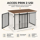 Cusca pentru Animale Elindor® Tip Mobila, Potrivita pentru Caini de Talie Medie, Utilizare in Interior, cu 2 Usi, o Usa Glisanta, Baza Solida, Marime L, 100 x 60 x 68 cm, Alb / Maro