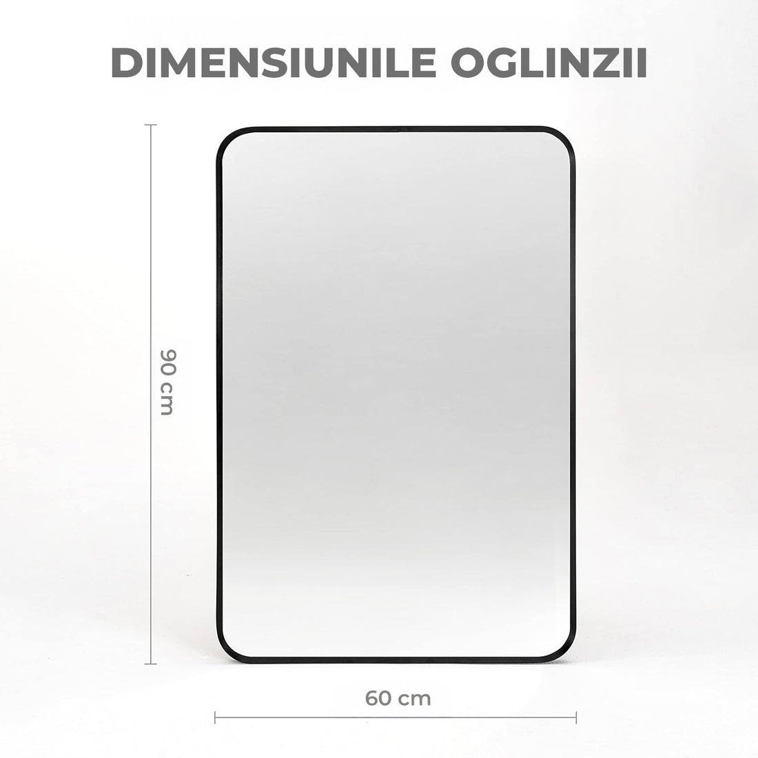 Oglinda Decorativa 90x60 cm Elindor® Agatare pe Perete sau Sprijinita, Rama Neagra, Dreptunghiulara, Colturi Rotunjite, Moderna si Eleganta, Reflexie HD, Sticla fara Distorsiuni, Ideala pentru Dormitor, Living, Birou, Dressing, Hol, Baie