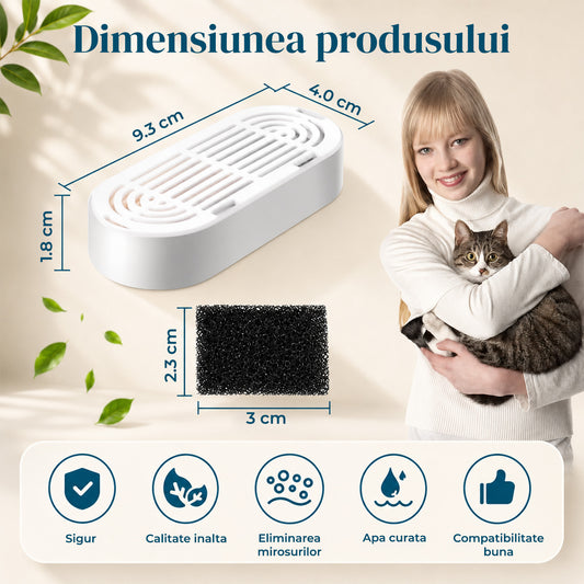 Set 6 Filtre + 6 Bureti Elindor® pentru Fantana de Apa Pisici si Caini, Compatibilitate cu Dispensere de Apa, Filtrare Multipla, Carbon Activ, din Bumbac, Alb