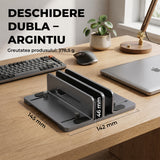 Suport Vertical Elindor® pentru Laptop, Tableta, Notebook si Carti, cu 3 Sloturi, Reglabil, Stand Universal, Compatibil Pana la 17.3 Inch, Ideal pentru Birou, Acasa, 14.5 x 14.2 x 4.6 cm, Gri