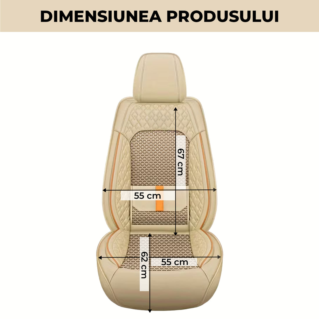 Set 2 Huse Scaune Auto Elindor® Universale, Design Tridimensional, Acoperire 360°, Husa pentru Protectie Sezut si Spatar Scaun Fata, Impermeabila, Piele Ecologica, Accesorii Masina Huse Interior,55 × 62 × 67 cm, Bej