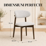 Set 2 Scaune Elindor® Ergonomice, Design Contemporan, Scaun cu Spatar si fara Manere, din Bumbac si In cu Picioare Maro Inchis, Potrivite pentru Living, Bucatarie, Birou, Dormitor, Alb / Gri