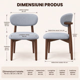 Set 2 Scaune Elindor® Ergonomice, Design Contemporan, Scaun cu Spatar si fara Manere, din Bumbac si In cu Picioare Maro Inchis, Potrivite pentru Living, Bucatarie, Birou, Dormitor, Gri Albastrui
