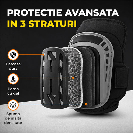 Genunchiere Profesionale Elindor® cu Gel si Spuma, Capac Antiderapant, Curele Velcro Ajustabile, Carcasa Rezistenta PVC, Confort Ergonomic, pentru Constructii, Gradinarit si Montaj Pardoseli, Set 2 Bucati, 22 x 18 x 31.5 cm, Gri