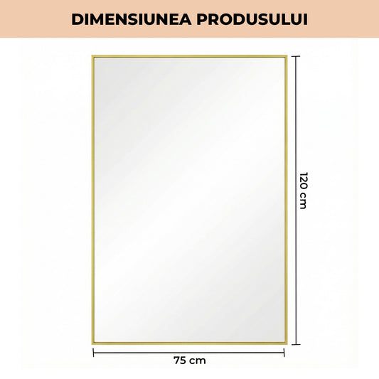 Oglinda Decorativa Elindor®  122 x 75 cm Rama  Aurie ,Agatare pe Perete sau Sprijinita, Dreptunghiulara, Moderna si Eleganta, Reflexie HD, Sticla fara Distorsiuni, Ideala pentru Dormitor, Living, Birou, Dressing, Hol, Baie