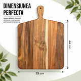 Tocator Elindor® din Lemn Natural de Salcam, cu Maner, Ideal pentru Taierea si Servirea Legumelor, Fructelor, Branzeturilor sau Carnii, Design Rustic, 44 x 33 cm, Maro Natural